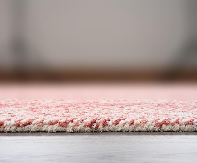 Modern Herringbone Chevron Collection Handcrafted Wool Area Rug - Durable, Zigzag Pattern, for High Traffic, Contemporary Design for Living Room, Bedroom, Dining Room Decor (Blush Pink, 9' round)