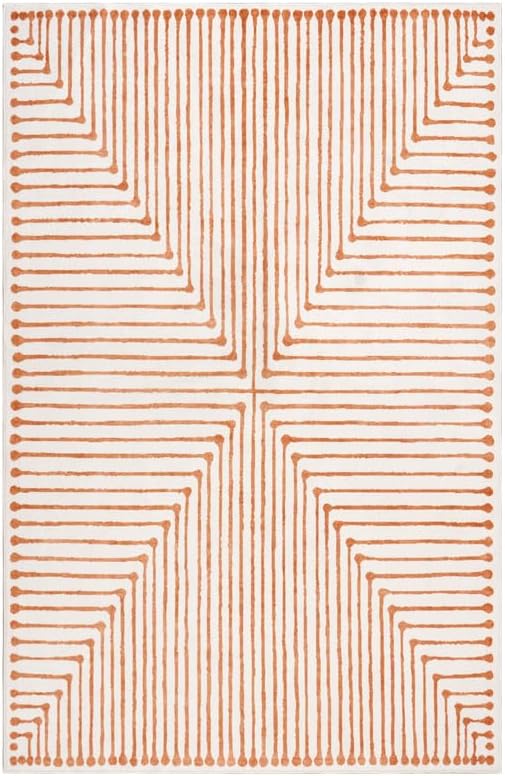 GLN Rugs Contemporary Collection - Machine Washable Area Rug, Contemporary Washable, Non Slip, Low Pile Chenille Rug, Living Room, Bedroom, Kitchen Rug (4' x 6' Orange Beige)