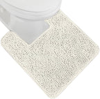 GORILLA GRIP Plush Absorbent Shaggy Chenille Bath Rug Mat for Square Toilet Base with Rubber Backing, Machine Washable Rugs, Soft Microfiber Contour Mats for Toilets, Bathroom Decor, Ivory