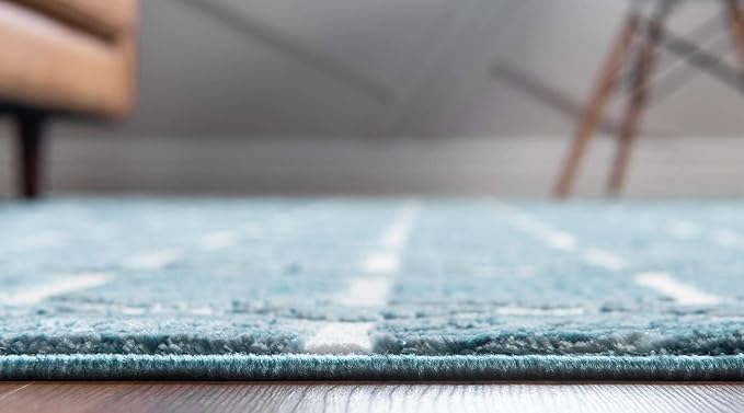 Rugs.com Lattice Trellis Collection Rug – 3' x 5' Blue Low-Pile Rug Perfect for Living Rooms, Large Dining Rooms, Open Floorplans
