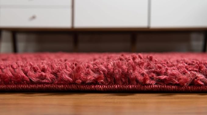 Unique Loom Davos Shag Collection Area Rug - Solid (5' 3" x 8' Oval, Poppy)