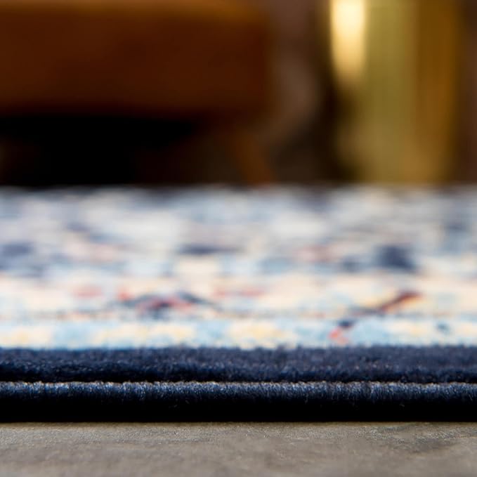 Rugs.com Yasmin Collection Rug – 8 Ft Square Navy Blue Medium Rug Perfect for Living Rooms, Kitchens, Entryways