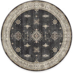 RUGGABLE Washable Vintage Area Rug – Verena Dark Wood 8 ft Round, Stain-Resistant, Non-Slip – Large Machine Washable Rugs for Living Room, Bedroom, Hallway, Entryway & Office–with Standard Pad