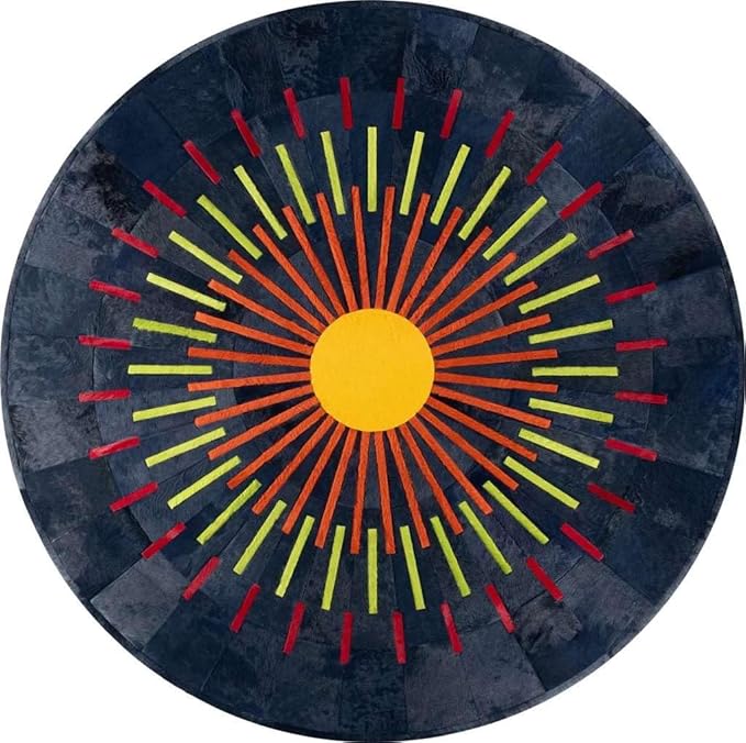 Sn Alef Home Round Designer Rug for Living Room | Handcrafted Black & White Boho Floor Carpet | Modern Ethnic Circular Mat for Home Décor & Meditation Space (Blue_5x5)