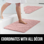 GORILLA GRIP Bath Rug Mat, Thick Soft Absorbent Chenille, Quick Dry Microfiber Mats, Rubber Backing Washable Shower Floor Rugs, US Designed Bathroom Bathmat Home Decor Accessories, 24x17 Dusty Rose