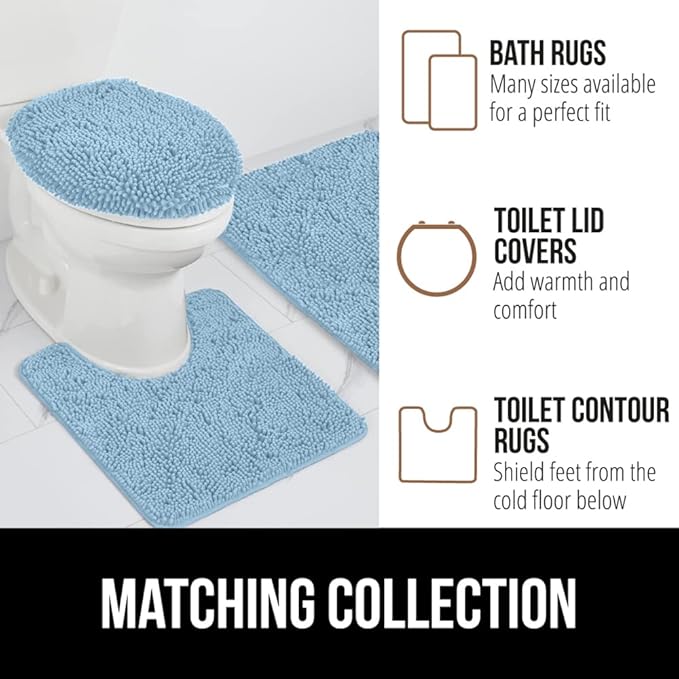 GORILLA GRIP Bath Rug Mat 60x24, Thick Soft Absorbent Chenille, Quick Dry Microfiber Mats, Rubber Backing Machine Washable Shower Floor Rugs, Bathmat Runner, Bathroom Home Decor Accessories, Sky