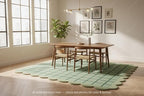 Mint Green Scalloped Edge Wool Area Rug with Checker Grid Design, Hand-Tufted Soft Carpet for Living Room, Bedroom, Nursery, Kids & Playroom Décor - 7x11 Ft