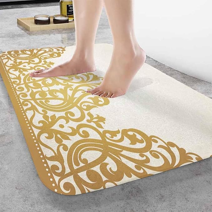 Floral Border Bath Rugs Microfiber Bathroom Mat Soft Plush Shaggy Shower Mat for Bathroom Fluffy Comfortable Water Absorbent Carpet Non-Slip Machine Washable 16"X24"