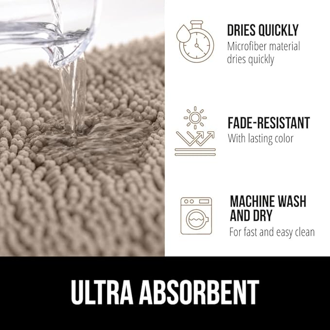 GORILLA GRIP Bath Rug Mat, Thick Soft Absorbent Chenille, Quick Dry Microfiber Mats, Rubber Backing Washable Shower Floor Rugs, US Designed Bathroom Bathmat Home Decor Accessories, 24x17, Gray Beige