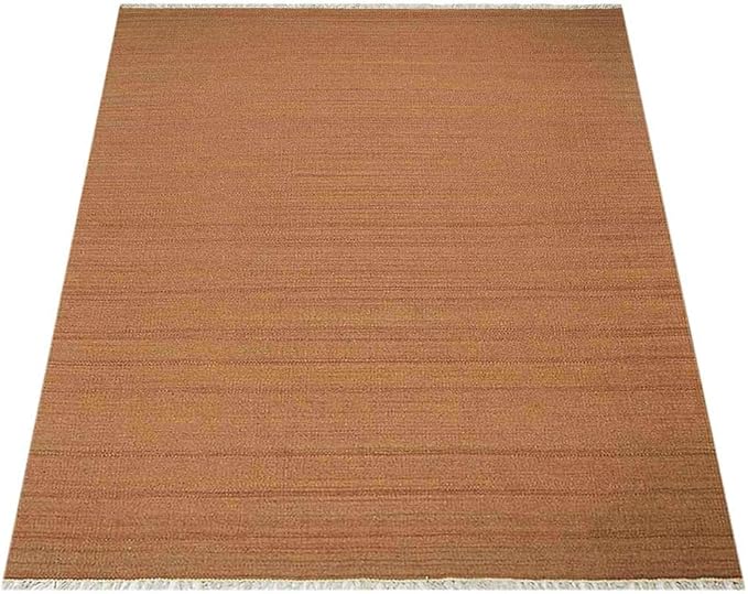 Rugsotic Carpets Hand Woven Flat Weave Kilim Wool ECO-Friendly Area Rugs - 4'x6', Rectangle Shape, Orange Color, Solid Plain Design, Low Pile Handmade Rugs for Living Room, Bed Room (D00111)