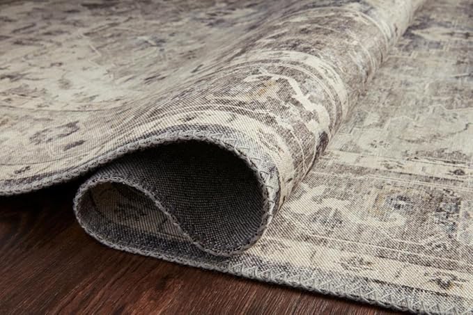 Loloi Hathaway Collection HTH-05 Steel/Ivory 7'-6" x 9'-6", .25" Thick Area Rug, Soft, Durable, Printed, Modern, Low Pile, Non-Shedding, Easy Clean, Living Room Rug