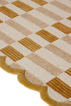 Hand-Tufted Wool Area Rug with Scalloped Edges, Neutral Beige Plaid Pattern, Cozy Soft Accent Rug for Living Room, Bedroom, and Nursery, Handmade Decorative Carpet, 5x8 Ft