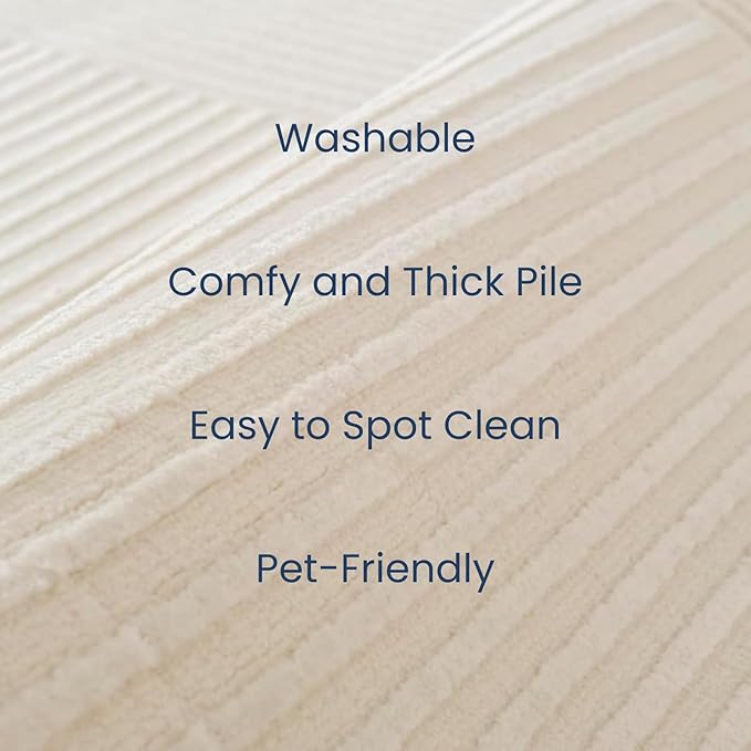 Revival Rugs Record 6'7"x9' Washable Area Rug for Living Room Bedroom - 100% Recycled Oeko-TEX Certified, Medium Pile, Beige, Cream