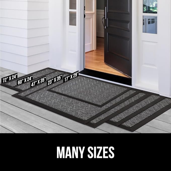 GORILLA GRIP 100% Waterproof All-Season WeatherMax Doormat, 47x35, US Designed Natural Rubber, Stain and Fade Resistant, Low Profile Indoor Outdoor Door Mats, Easy Clean Patio Mat, Navy Greek Keys