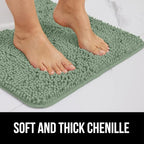 GORILLA GRIP Bath Rug Mat 60x17, Soft Absorbent Chenille, Quick Dry Microfiber Mats, Rubber Backing Washable Shower Floor Rugs, Bathmat Runner, US Designed Bathroom Home Decor Accessories Sage Green