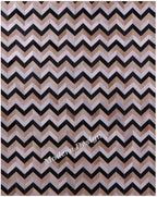 Modern Design Premium Cowhide Leather Carpet with Chevron Pattern, Area Rug (Beige/Black/Grey/Ivory, 9'6"x14'0)