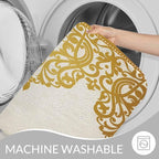 Floral Border Bath Mats for Bathroom Vintage Gold Flower Border Retro Victorian Style Pattern Floor Bath Rugs Machine Washable Bathmat Carpet Rug Room Decor for Shower Floor 20 X 31 Inch Mat