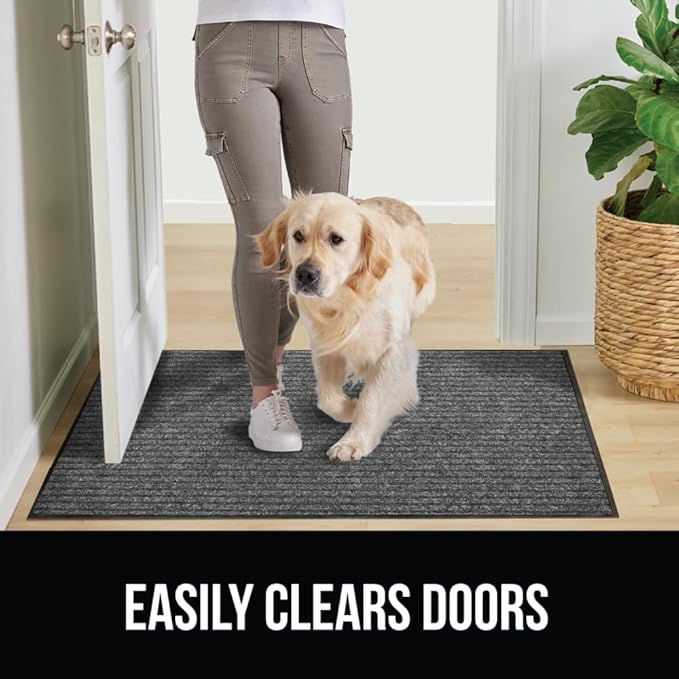 GORILLA GRIP Waterproof Traffic Guard Door Mat, 47x35, Heavy Duty Entryway Mats, Strong Rubber Back Commercial Utility Rugs for Office Hallway, Garage Floor and Home, Low Profile Carpet, Light Gray