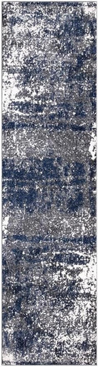 Keen Home Design Area Rugs - 2x18 Non-Shedding, Abstract Rugs for Kitchen, Living Room, Bedroom, Dining Room, Entryway - Size: 2'8" x 18', Navy/Grey/White