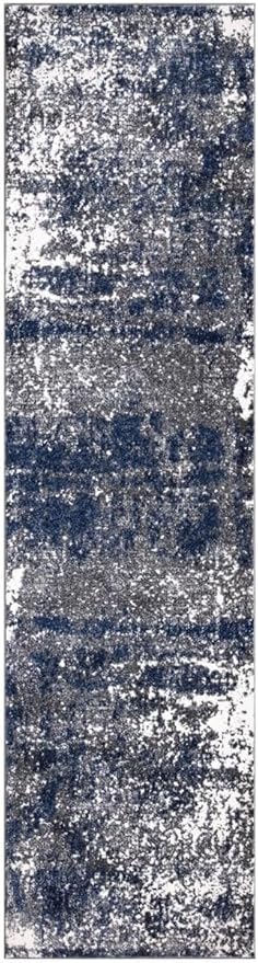 Keen Home Design Area Rugs - 2x16 Non-Shedding, Abstract Rugs for Kitchen, Living Room, Bedroom, Dining Room, Entryway - Size: 2'8" x 16', Navy/Grey/White
