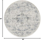 RUGGABLE Washable Vintage Area Rug – Sarrah Blue Quartz 8 ft Round, Stain-Resistant, Non-Slip – Large Machine Washable Rugs for Living Room, Bedroom, Hallway, Entryway & Office–with Standard Pad