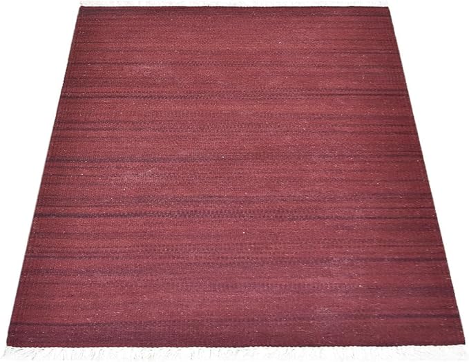 Rugsotic Carpets Hand Woven Flat Weave Kilim Wool ECO-Friendly Area Rugs - 10'x13', Rectangle Shape, Dark Red Color, Solid Plain Design, Low Pile Handmade Rugs for Living Room, Bed Room (D00111)