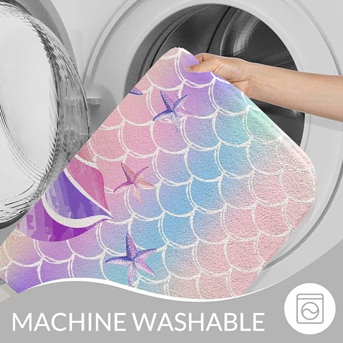 Mermaid Tail in Watercolor Bath Rugs for Bathroom Durable Flannel Bath Rug Clearance Mats for Forlaundry Room and Kitchen Decor Carpt Washable 15.7 x 23.6 Inch