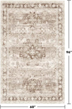 Washable Neutral Farmhouse Living Room Rug, 5x8 Area Rugs for Bedroom Under Bed, Nursery Room, Boho Vintage Floral Non-Slip Rug Low Pile Stain Resistant (5x8 Beige/Latte)