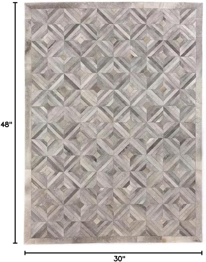 Premium Diamond Patterned Leather Area Rug - 2.5X4 ft - Silver- Luxury Non Slip Floor Accent for Dining Room, Living Room, Entryway, Elegant Collection Indoor Carpet