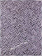 Modern Design Premium Cowhide Leather Carpet with Chevron Pattern, Area Rug (Natural Multi Grey, 3x14)