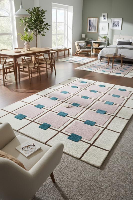 Greer Wool Area Rug - Chic Hand-Tufted Mauve, Blue, and Beige Design for Stylish Home Decor (8x10 Ft)