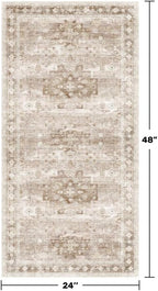 2x4 Boho Runner Rug, Neutral Farmhouse Entryway Rugs, Small Throw Runners for Hallway Bedroom Kitchen, Vintage Floral Design & Non-Slip Low-Pile Washable Stain Resistant Beige Latte