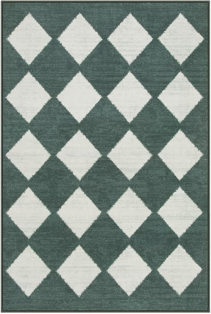 Lahome Checkered Washable 2x3 Green Kitchen Rugs Non Slip, Small Printed Indoor Door Mat for Entryway, Moroccan Trellis Ultra-Thin Throw Carpet for Bedroom Entrance Decor (2'x3',Dark Green)