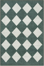 Lahome Checkered Washable 2x3 Green Kitchen Rugs Non Slip, Small Printed Indoor Door Mat for Entryway, Moroccan Trellis Ultra-Thin Throw Carpet for Bedroom Entrance Decor (2'x3',Dark Green)