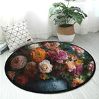 Round Washable Area Rug Non-Slip, Soft & Cozy Beautiful Flower Design Indoor/Outdoor Floor Decor for Living Room, Bedroom, Entryway