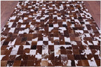 Modern Design Premium Cowhide Leather Carpet with Chevron Pattern, Area Rug (Brwon/White, 9x15)
