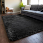 Zentavio Black Area Rugs for Living Room Bedroom 5x8 Large Men Room Carpet Fluffy Furry Shag Aesthetic Plush High Pile Floor Rug for Nursery Kids Room Dorm Home Decor