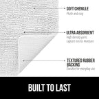 GORILLA GRIP Bath Rug Mat 54x24, Thick Soft Absorbent Chenille, Quick Dry Microfiber Mats, Rubber Backing Washable Shower Floor Rugs, Bathmat Runner, US Designed Bathroom Home Decor Accessories White