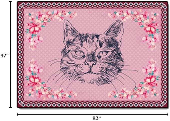 Cartoon Animal Pattern Area Rug Cute Cat Luxury Floral Decor for Carpet Farmhouse Bedroom Living Room Rugs Bathroom Kitchen Runner Mat Indoor Outdoor Non Slip Doormat 4' X 7'