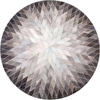 Cowhide Hairon Leather Round Rug, Geometric Patterned Circle Carpet for Living Room, Bedroom, Hall, Brown, 6×6ft