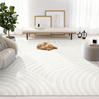 Abani Nomad Cream Tone-on-Tone Area Rug 6' x 9' for Living Room, Bedroom - Linear Curves Pattern - Durable & Easy to Clean