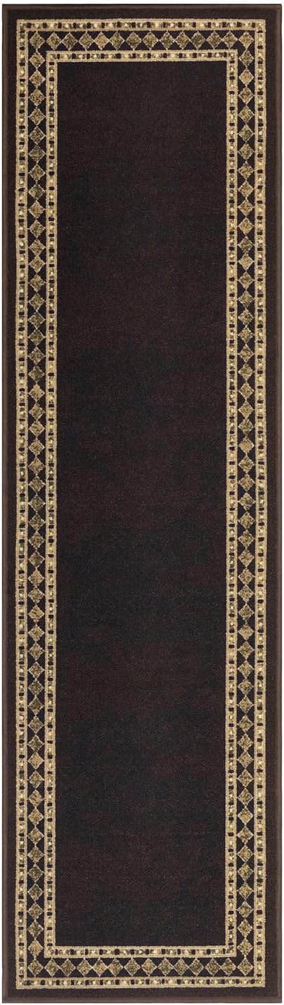 Antep Rugs Alfombras Modern Bordered 2x7 Non-Skid (Non-Slip) Low Profile Pile Rubber Backing Indoor Area Runner Rugs (Brown Beige, 2' x 7')