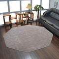 Hand Knotted Loom Wool ECO-Friendly Area Rugs - 6'x6', Octagon, Beige Color, Solid Plain Design, High Pile Thick Handmade Anti Skid Area Rugs for Living Room, Bed Room (L00111)