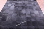 Modern Design Premium Cowhide Leather Carpet with Chevron Pattern, Area Rug (Black, 3x12)