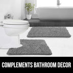 GORILLA GRIP Plush Absorbent Shaggy Chenille Bath Rug Mat for Oval Toilet Base with Rubber Backing, Machine Washable Rugs, Soft Microfiber Contour Mats for Toilets, Bathroom Decor, Grey