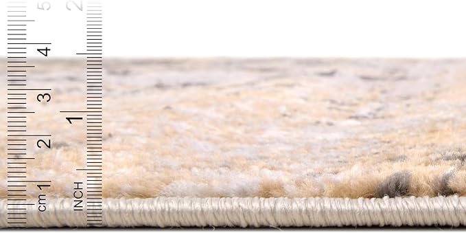 Rugs.com Leipzig Collection Rug – 5 Ft Square Beige Low-Pile Rug Perfect for Living Rooms, Kitchens, Entryways