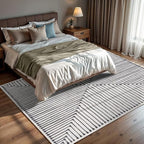GLN Rugs Contemporary Collection - Machine Washable Area Rug, Contemporary Washable, Non Slip, Low Pile Chenille Rug, Living Room, Bedroom, Kitchen Rug (3' x 5' Black Beige)