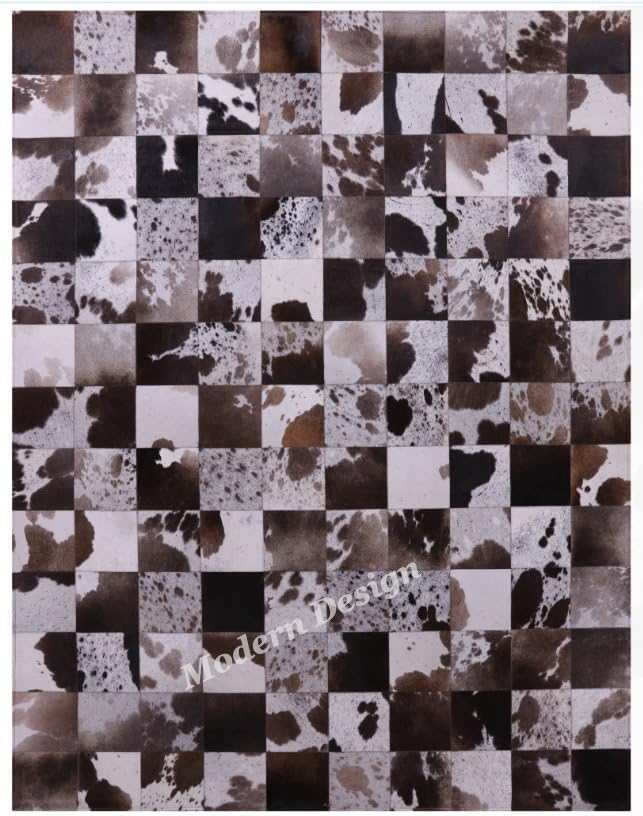 Modern Design Premium Cowhide Leather Carpet with Chevron Pattern, Area Rug (D.Brown/White, 4x6)