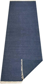 Rugsotic Carpets Hand Woven Flat Weave Kilim Wool ECO-Friendly Area Rugs - 2'6"x8', Runner Shape, Blue Color, Solid Plain Design, Low Pile Handmade 8ft Area Rugs for Living Room, Bed Room (D00111)