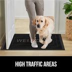 GORILLA GRIP 100% Waterproof All-Season WeatherMax Doormat, US Designed Natural Rubber, Stain and Fade Resistant, Low Profile Indoor Outdoor Door Mats, Easy Clean Patio Mat, 17x29, Black Welcome